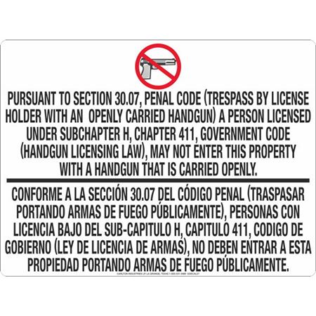 No Open Carry 30.07 - White Opaque Decal 18" x 24"
