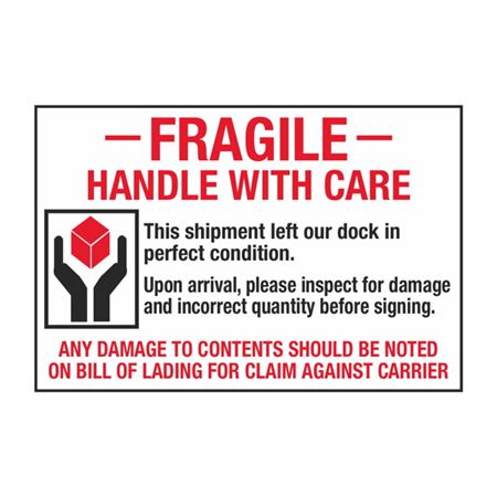 Pallet Label - Fragile Handle With Care Damage Contents Noted