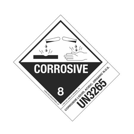 Hazmat Shipping Label/Description - Class 8 UN3265 Corrosive Liquid, Acidic, Organic
