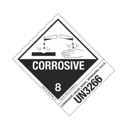 Hazmat Shipping Label/Description - Class 8 UN3266 Corrosive Liquid, Basic, Inorganic