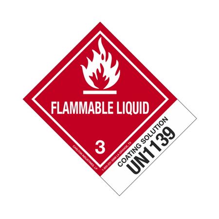 Hazmat Shipping Label/Description - Class 3 UN1139 Coating Solution