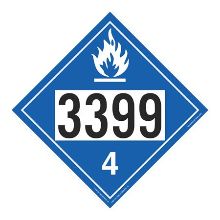 UN#3399 Dangerous When Wet Numbered Placard
