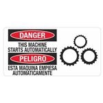 Danger This Machine Starts Automatically - Bilingual - 4 x 8 Decal