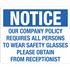 Notice Policy Requires Safety Glasses Sign 10 x 14 Aluminum